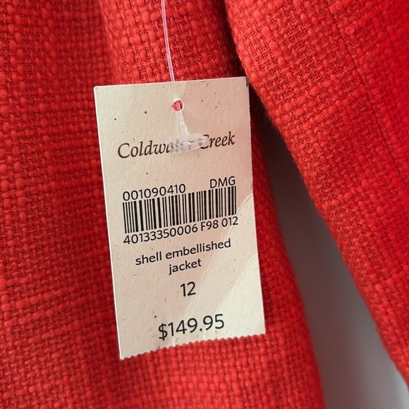 New Coldwater Creek Shell Embellished Jacket Orange Hopsack Snap Front Size 12 - Picture 6 of 15